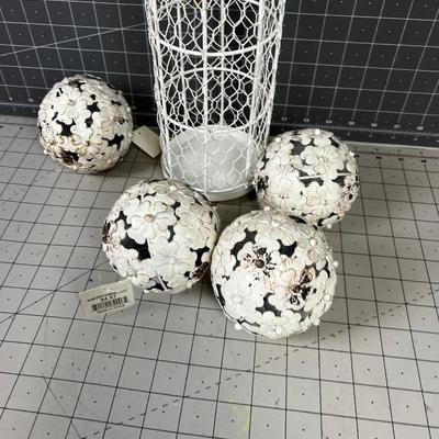 Metal Balls and a Metal Wine Basket holder