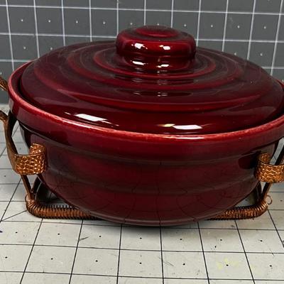 Bauer Casserole Dish with Copper Holder Circa 1960's