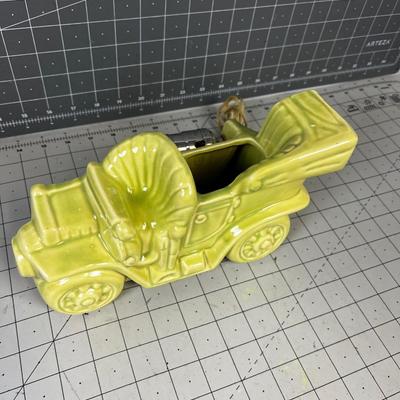 Buckingham Ceramics TV Lamp Planter of Antique CAR Lime Color