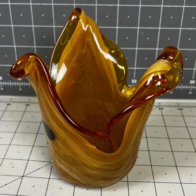 Murano White (Amber Color) Crystal Vase