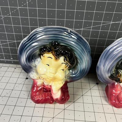 Royal Copley Cowboy & Cowgirl Wall Pockets 