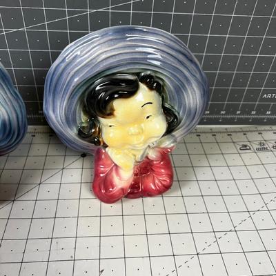 Royal Copley Cowboy & Cowgirl Wall Pockets 