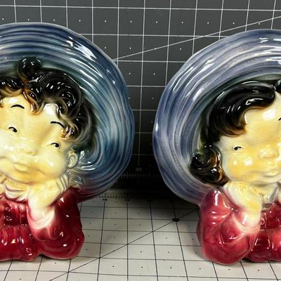 Royal Copley Cowboy & Cowgirl Wall Pockets 