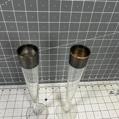 Pair of Matching Silver Rimmed Fluted Bud Vases