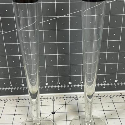 Pair of Matching Silver Rimmed Fluted Bud Vases