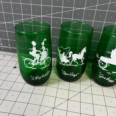 Gay 90's forest Green Anchor Hocking Tumblers - set of 4 