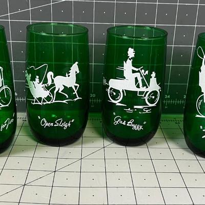 Gay 90's forest Green Anchor Hocking Tumblers - set of 4 