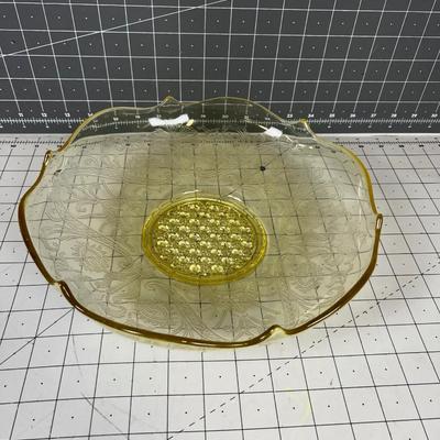 Elegant Lancaster Glass Landrum Console Bowl Yellow Topaz Color 