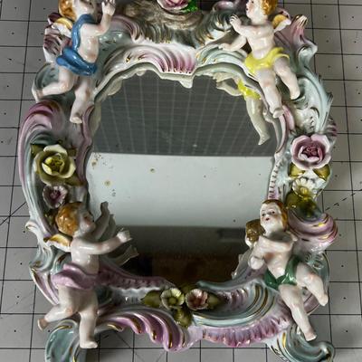 Antique Dresden Cherub Putti Mirror