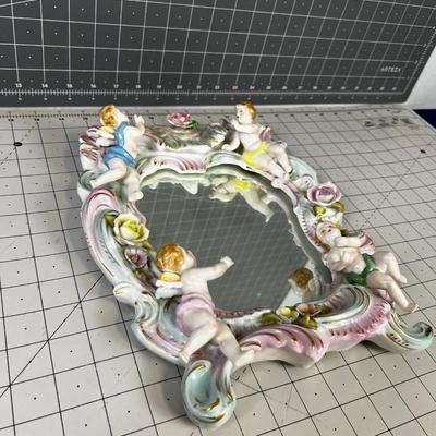 Antique Dresden Cherub Putti Mirror