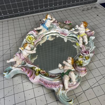 Antique Dresden Cherub Putti Mirror