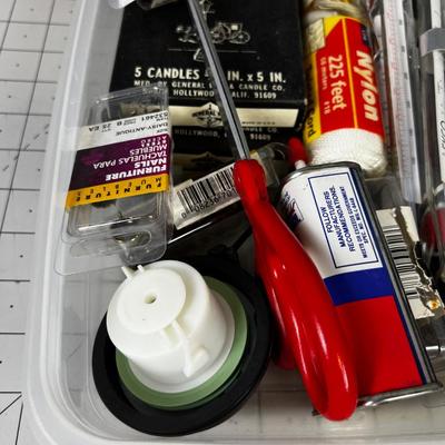 Drawer Cleanout tub; Flashlight, Candle, Thermometer