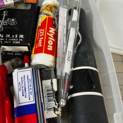 Drawer Cleanout tub; Flashlight, Candle, Thermometer