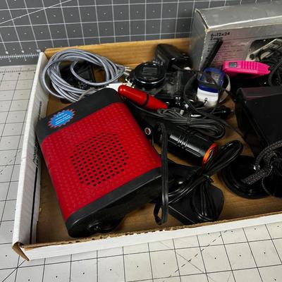 Tray full of Camera, Stop Watch, Cables etc. 