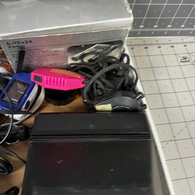 Tray full of Camera, Stop Watch, Cables etc. 