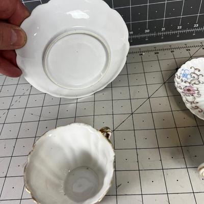 2 DAINTY TEA CUPS White with pink floral 