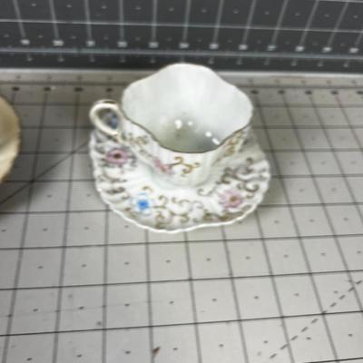 2 DAINTY TEA CUPS White with pink floral 