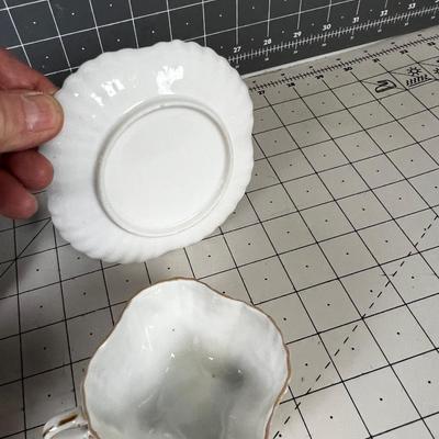 2 DAINTY TEA CUPS White with pink floral 