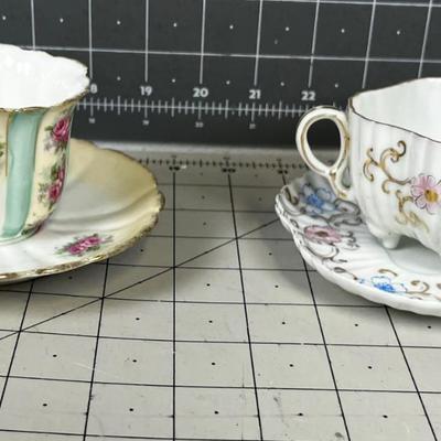 2 DAINTY TEA CUPS White with pink floral 