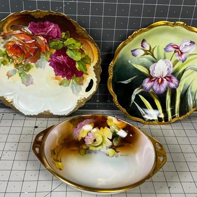2 Hand Painted Plates and Bowl Nippon and 1 Limoges. 