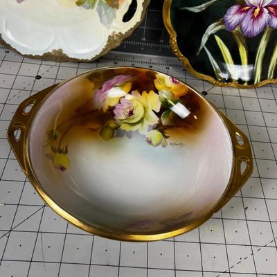 2 Hand Painted Plates and Bowl Nippon and 1 Limoges. 
