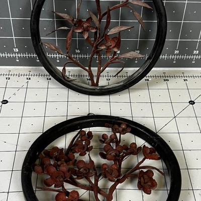 Wall Art Wood Frame Metal Floral 