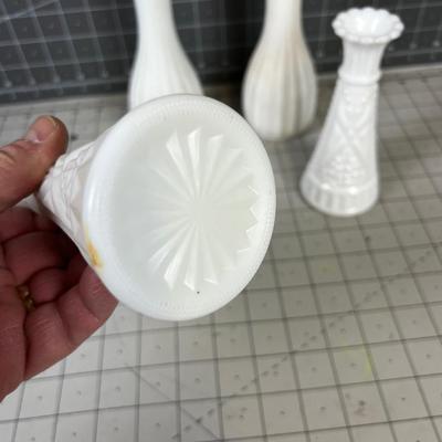 4 Milk Glass Bud Vases 
