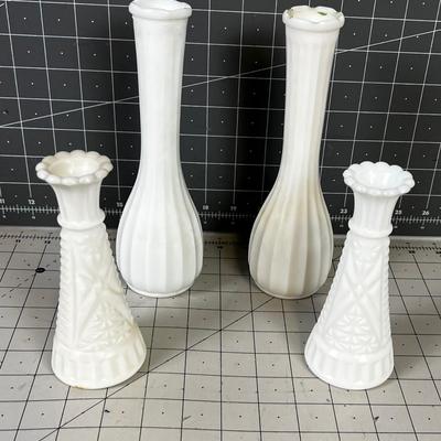 4 Milk Glass Bud Vases 