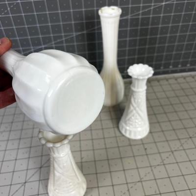 4 Milk Glass Bud Vases 