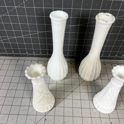 4 Milk Glass Bud Vases 