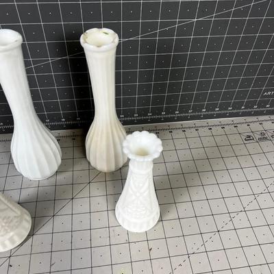 4 Milk Glass Bud Vases 