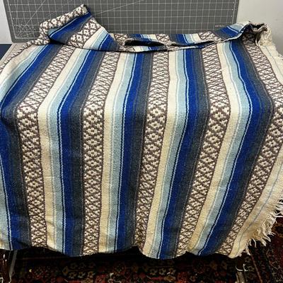 Cotton Woven Mexican Blanket - Blue 