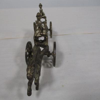 Vintage Cast Iron Fire Horse Drawn Brigade Wagon