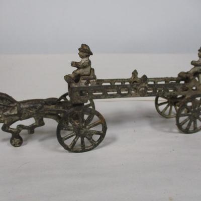 Vintage Cast Iron Fire Horse Drawn Brigade Wagon