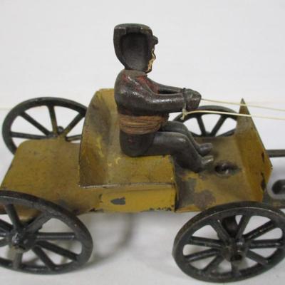 Cast Iron Pony Cat with Tin Cart and Driver