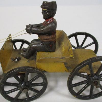 Cast Iron Pony Cat with Tin Cart and Driver