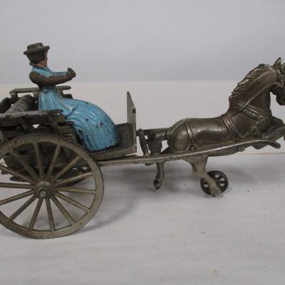 Vintage Shimer & Sons Nickel Plated Horse Drawn Wagon Pull Toy with Original Rider