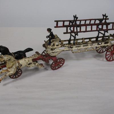 Antique Hubley Horse Drawn Ladder Wagon With Driver & Rider