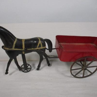 19th Century Antique Ives and Blakely Original Mechanical Horse with Cart Rare in this Condition