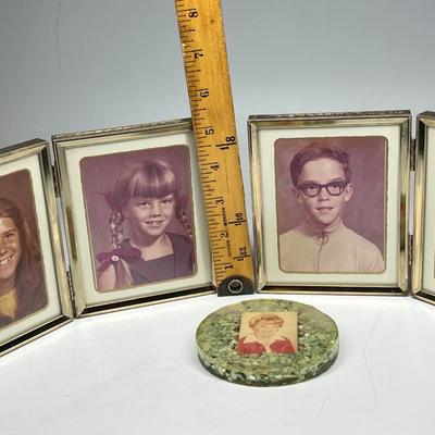 Pair of Vintage Double Frames with Vintage Class Photos & Memory Keepsake Paperweight