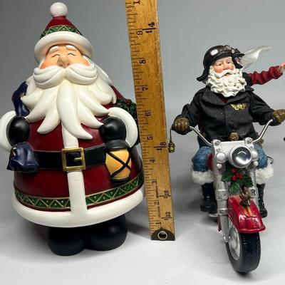 Chubby Jolly Cartoon Santa Claus & Motorcycle Riding Mr.and Mrs. Claus Holiday Christmas Decor Figurines