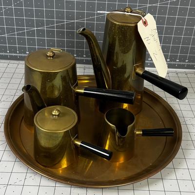 Mid Century Modern BRASS Side Handle Coffee Tea Service Set