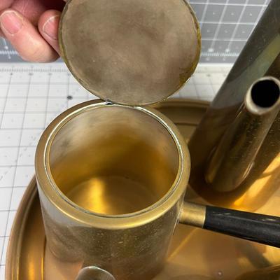 Mid Century Modern BRASS Side Handle Coffee Tea Service Set