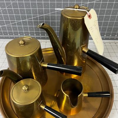 Mid Century Modern BRASS Side Handle Coffee Tea Service Set