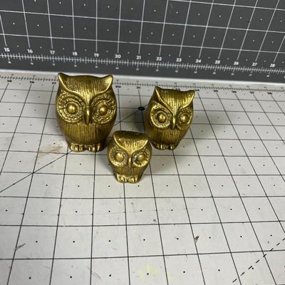 3 Solid Brass owls 