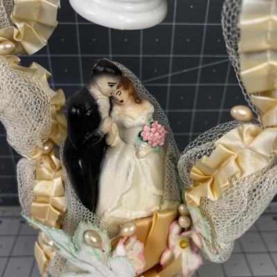 Vintage Cake Topper, Bride & Groom Chalkware 