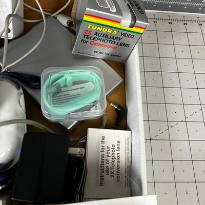 Tray of Electronics; Oximeter, Cables Computer Mouse Watch.