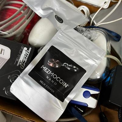 Tray of Electronics; Oximeter, Cables Computer Mouse Watch.