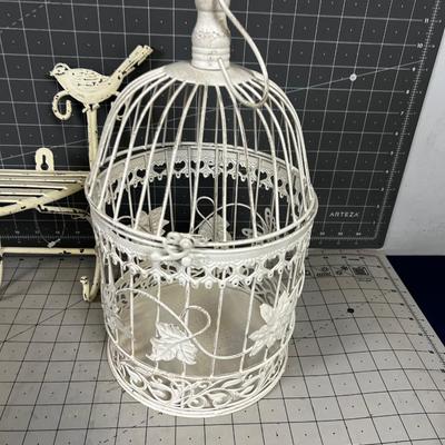 2 White Metal Shelf and Bird Cage