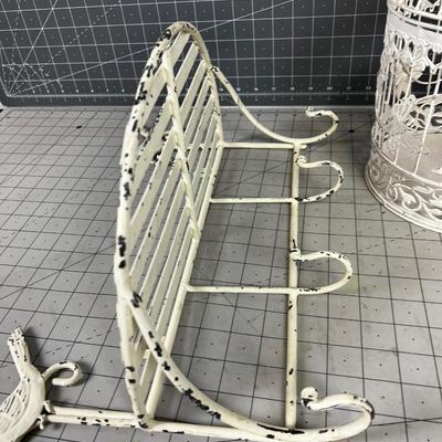 2 White Metal Shelf and Bird Cage